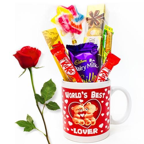 Choco Mug with Single red rose