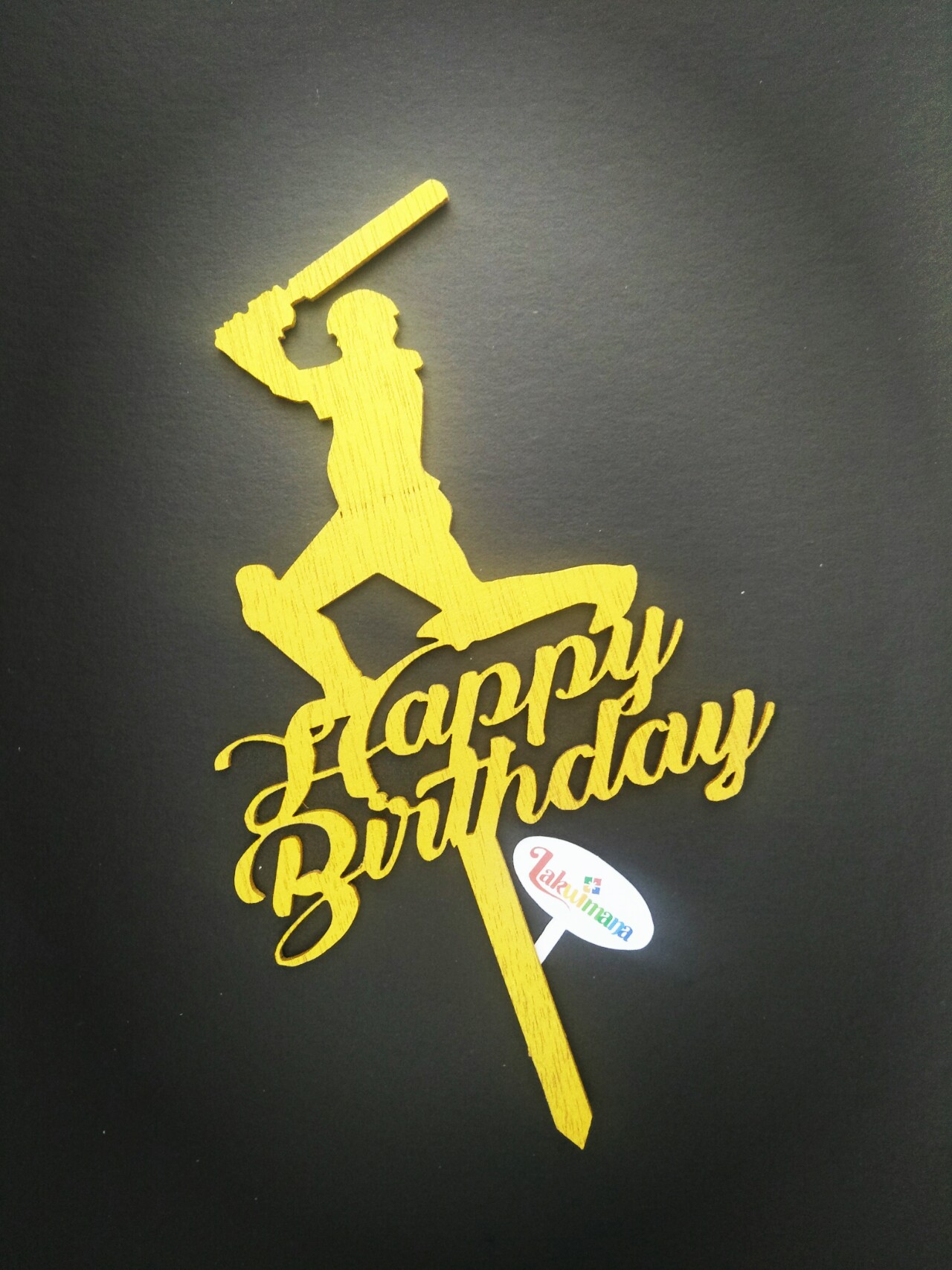 Happy Birthday Cake Topper Wooden-Cricket